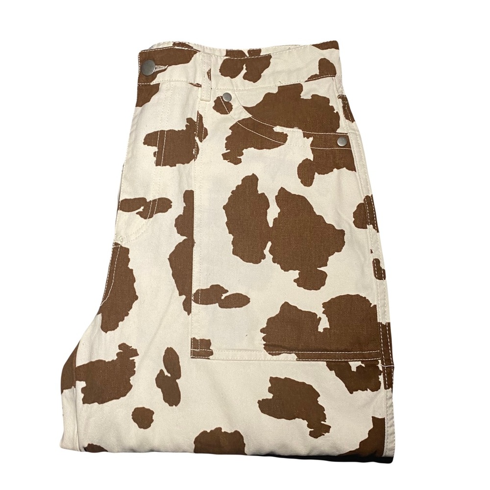 Brown Cow Print Cargo Pants